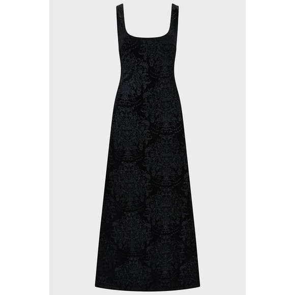 Killstar Dresses & Skirts - Killstar Crimson Fiend Black Burnout Velvet Damask Maxi Dress Womens Goth Scoop